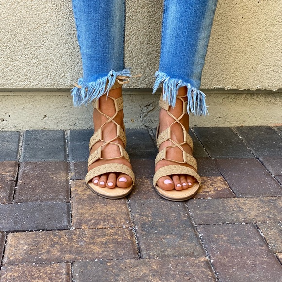 Braided Straps Gladiator Ankle Wrap Kitten Wedges - Picture 5 of 11